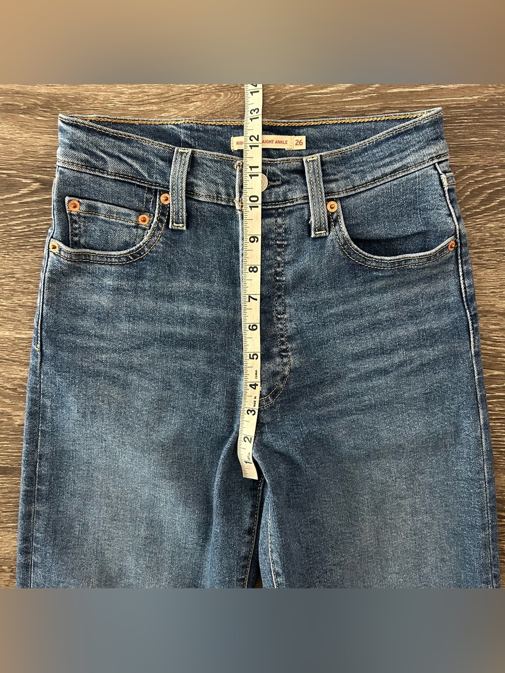 Levis Jeans 26 Ribcage Straight Ankle High Rise Button Fly Blue Denim Stretch - Picture 12 of 13